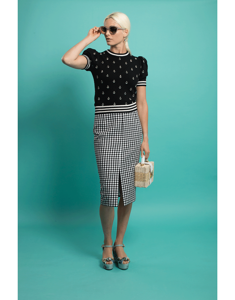 MICHAEL KORS-Gingham Cotton Slit Pencil Skirt-