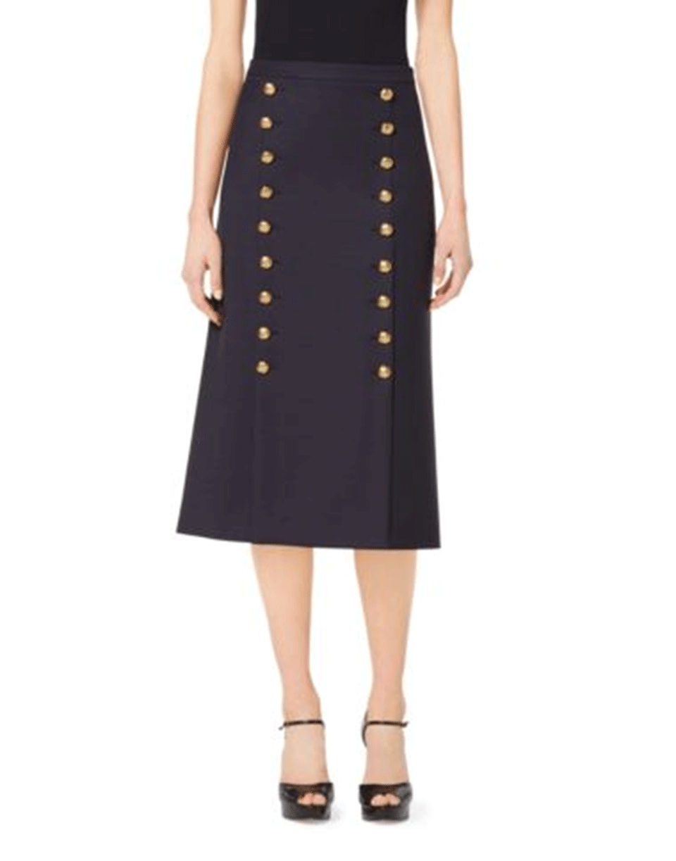 MICHAEL KORS-Knot Button Midi Skirt-NAVY