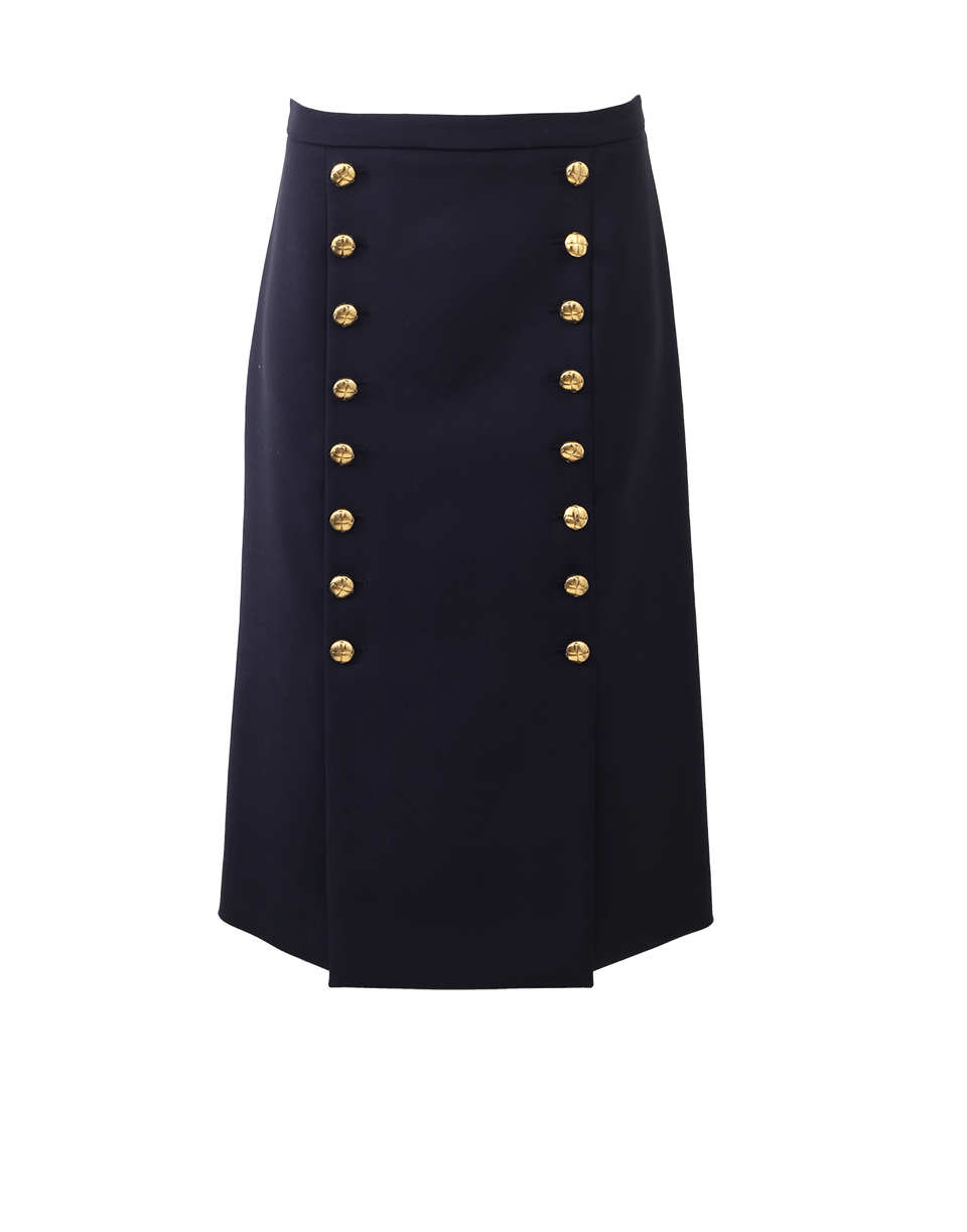 MICHAEL KORS-Knot Button Midi Skirt-NAVY