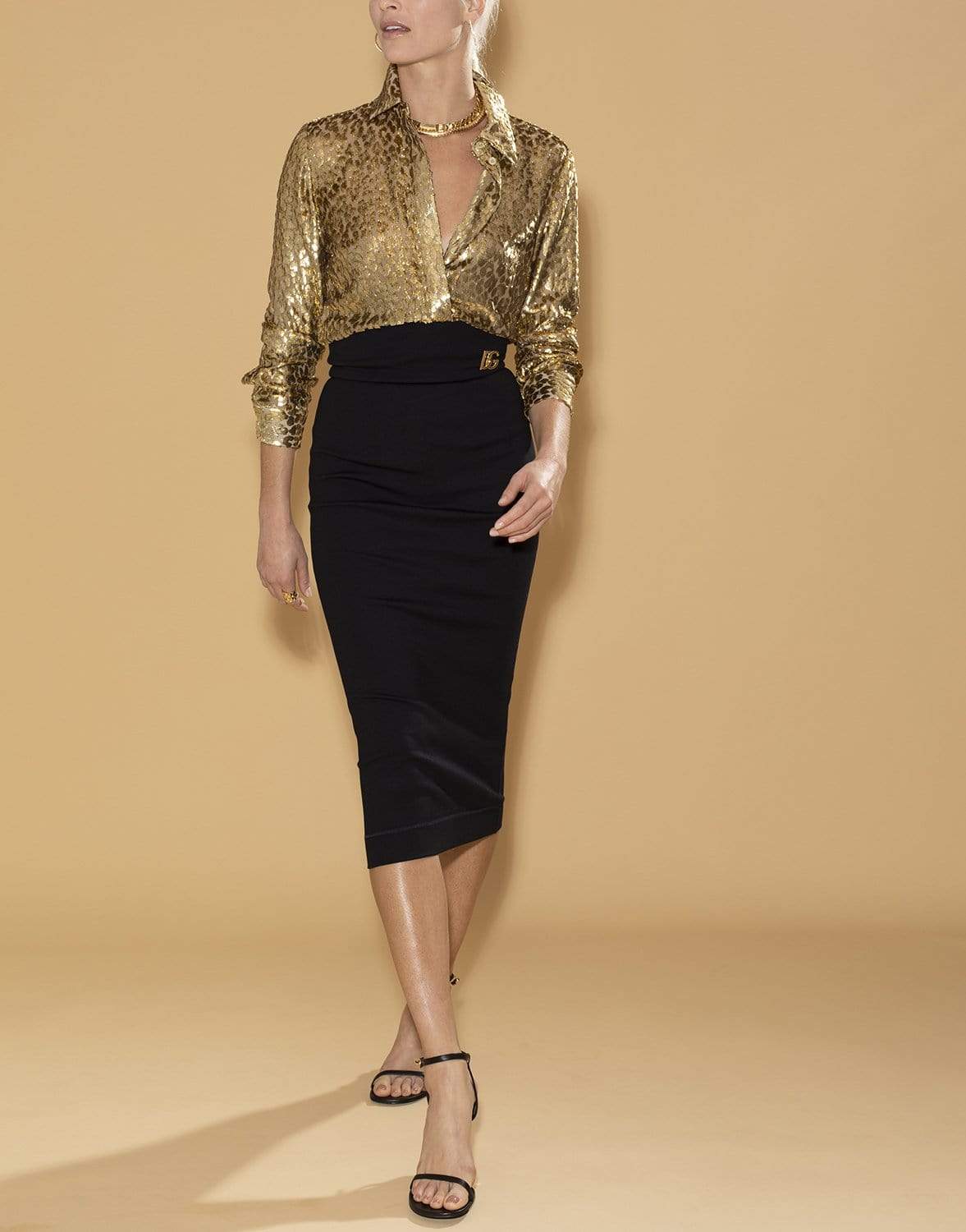 MICHAEL KORS-Leopard Fil Coupe Button Up Top-