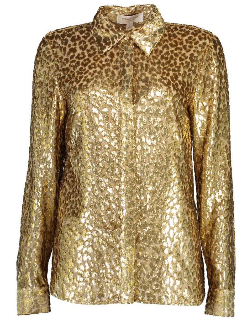 MICHAEL KORS-Leopard Fil Coupe Button Up Top-