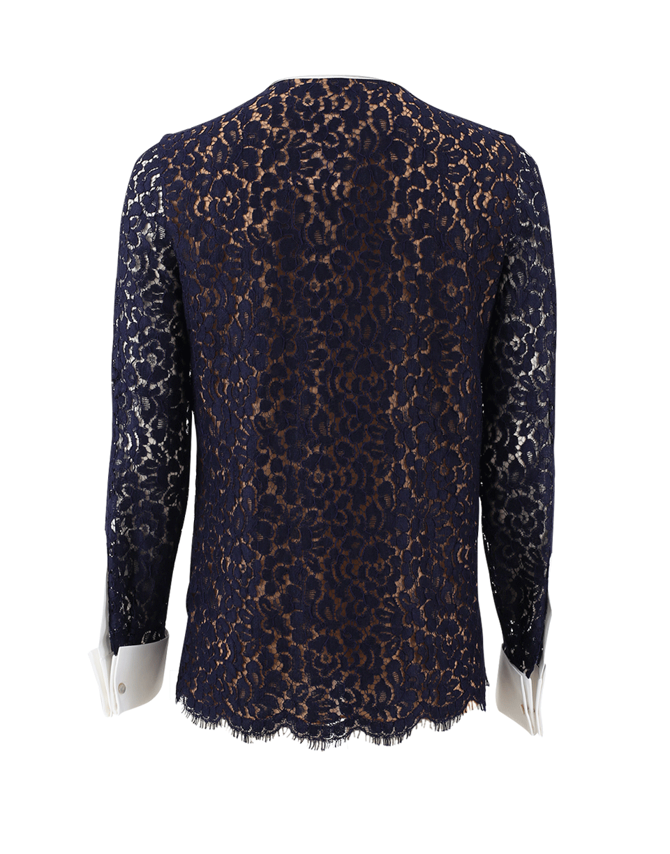 MICHAEL KORS-Ruffle Front Lace Henley Blouse-