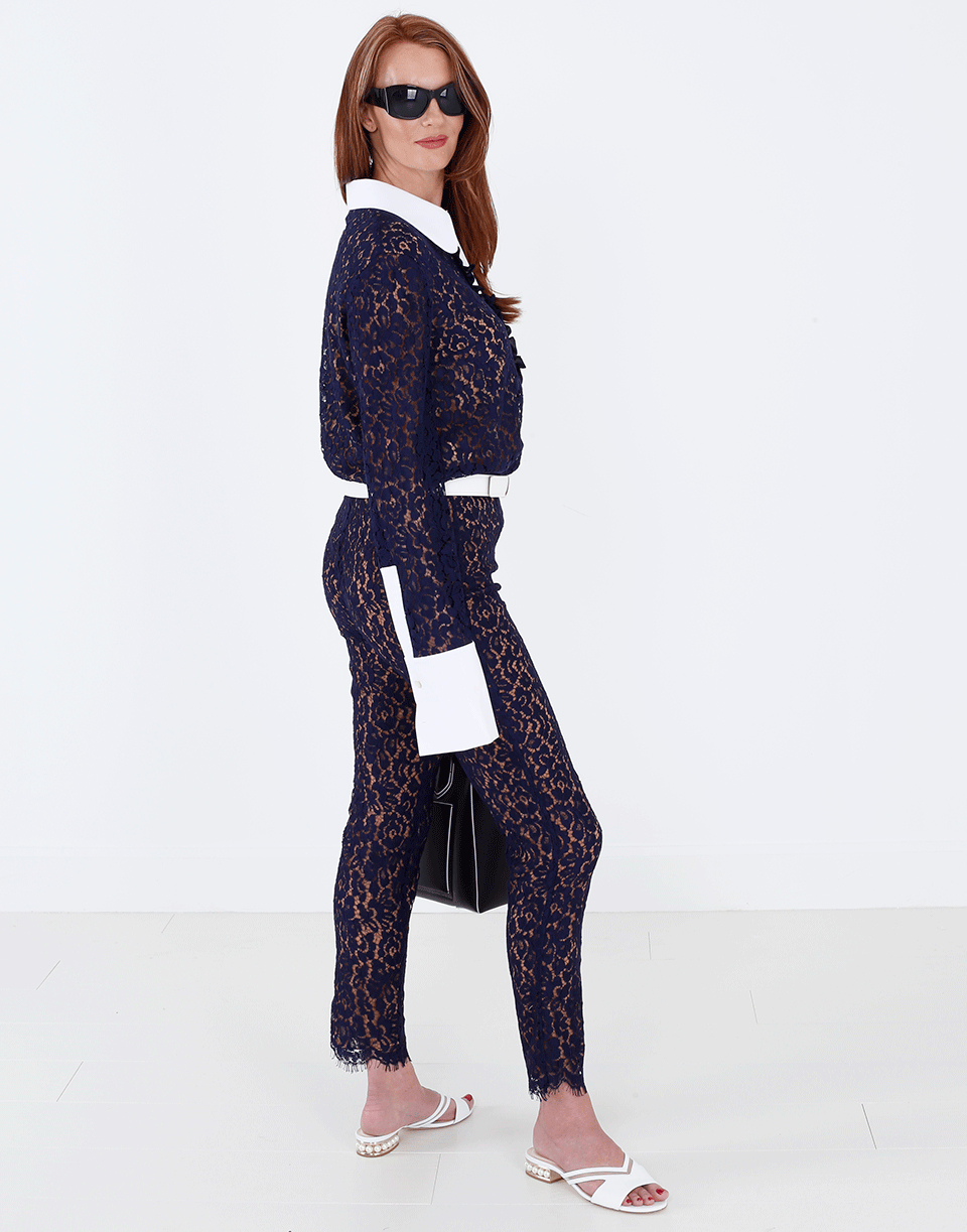 MICHAEL KORS-Ruffle Front Lace Henley Blouse-
