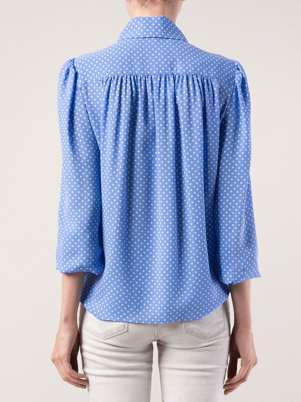 MICHAEL KORS-Wide Lapel Gathered Dot Blouse-