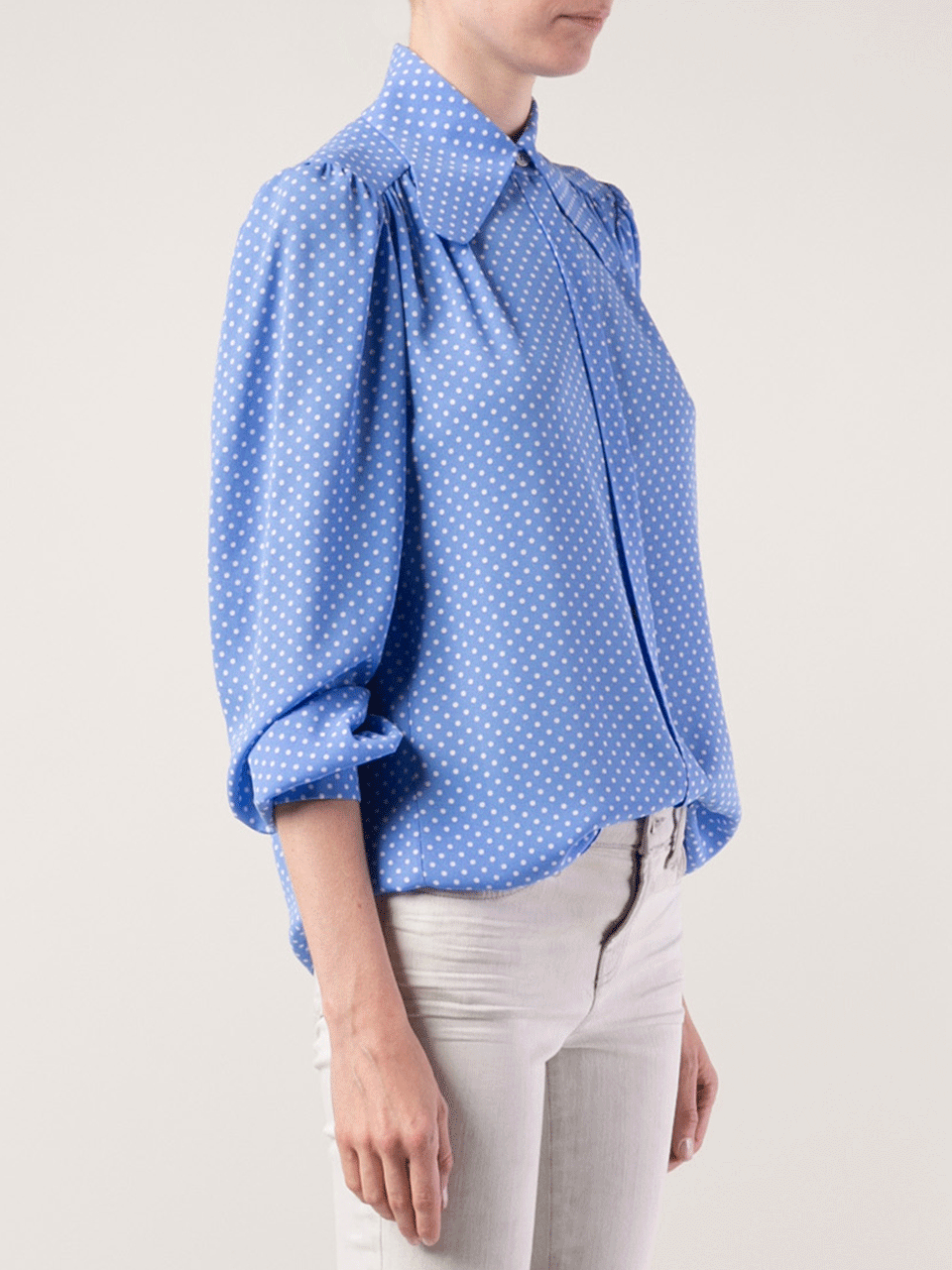 MICHAEL KORS-Wide Lapel Gathered Dot Blouse-