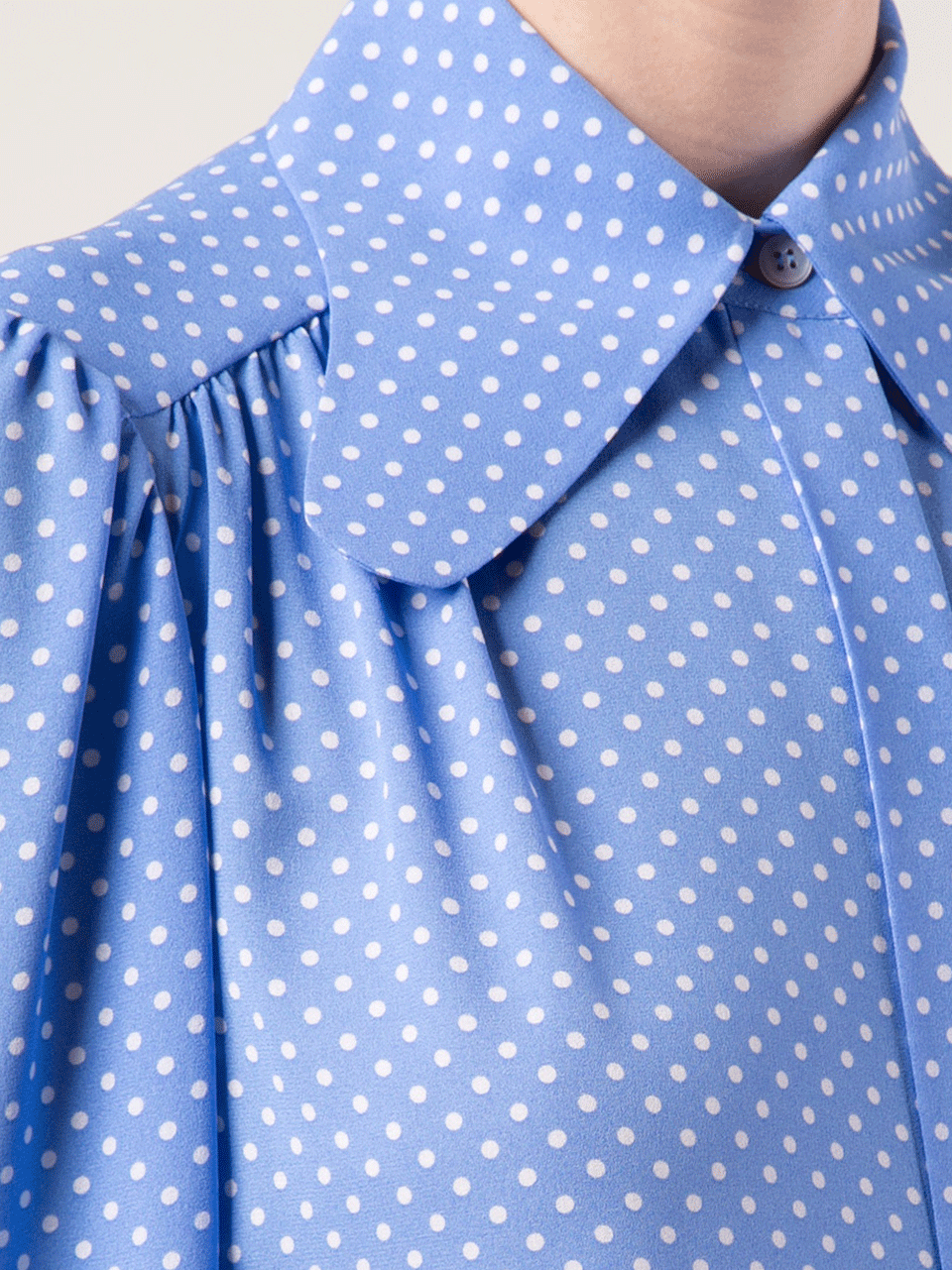MICHAEL KORS-Wide Lapel Gathered Dot Blouse-