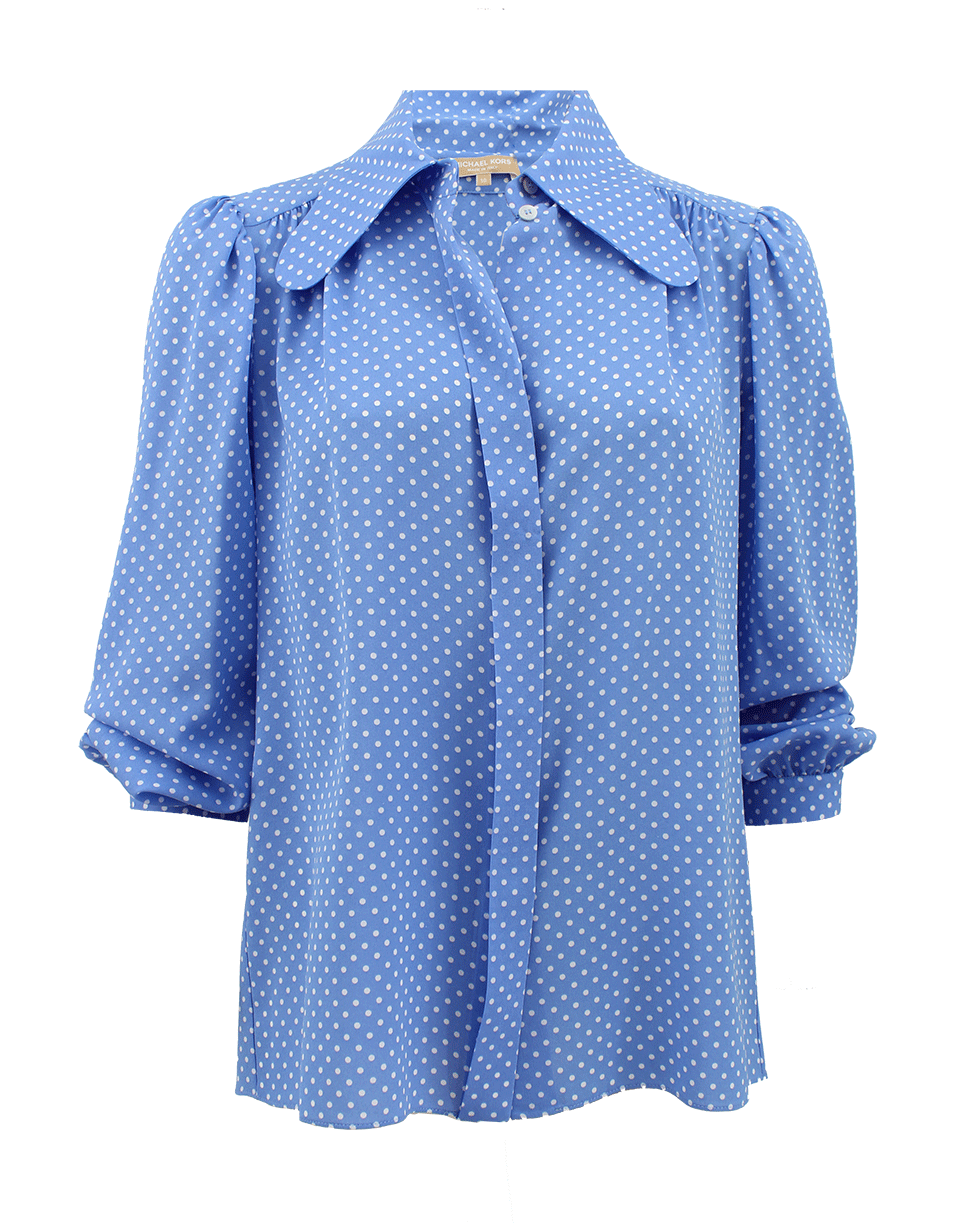 MICHAEL KORS-Wide Lapel Gathered Dot Blouse-