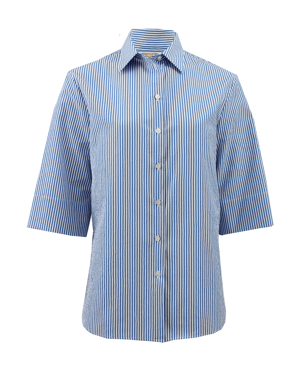 MICHAEL KORS-Three-Quarter Sleeve Striped Boyfriend Shirt-