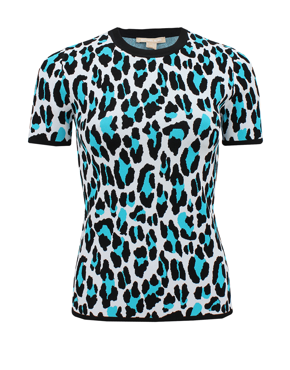 MICHAEL KORS-Short Sleeve Leopard Crew Top-