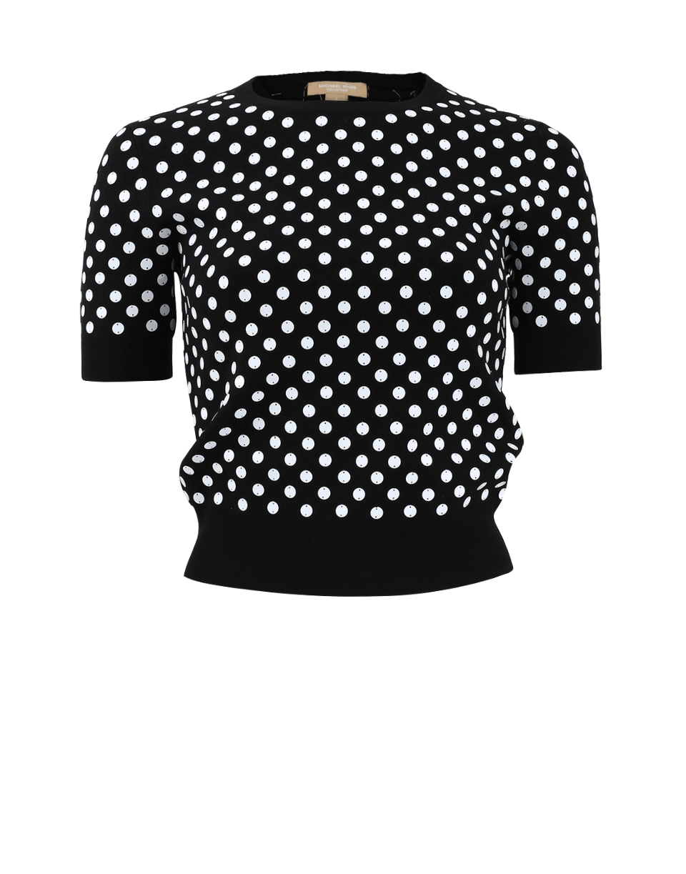 MICHAEL KORS-Embroidered Polka Dot Knit Top-