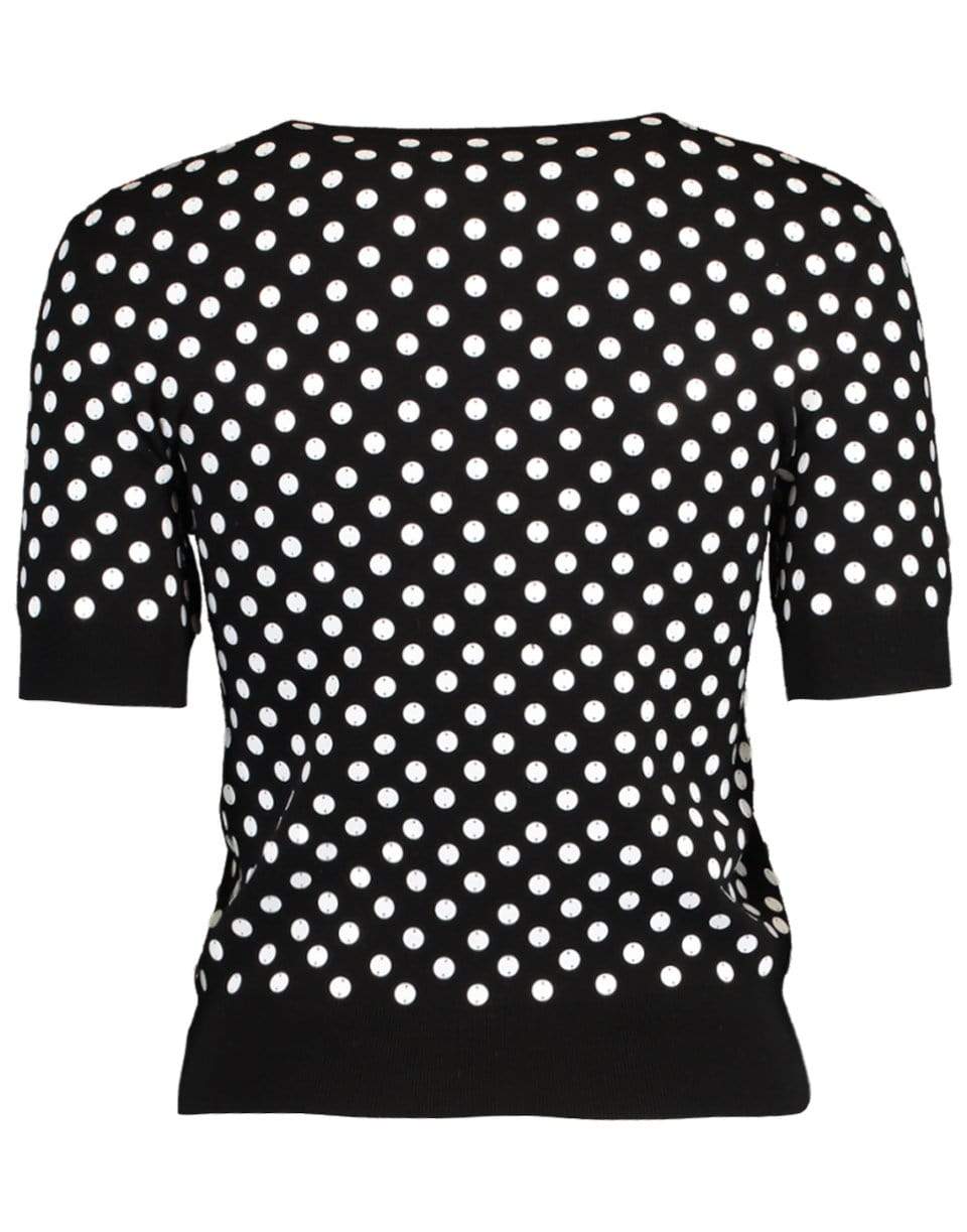 MICHAEL KORS-Embroidered Polka Dot Knit Top-BLACK