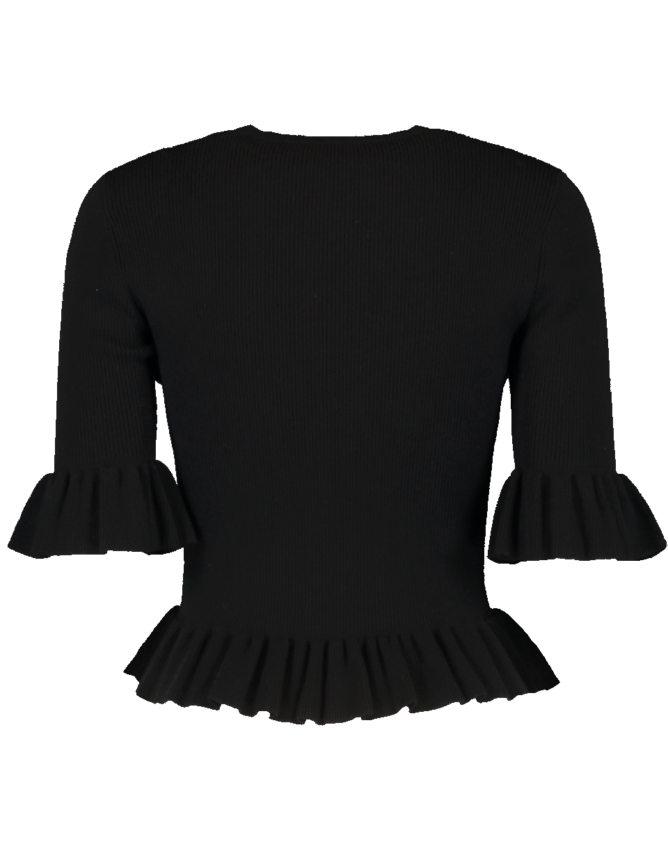 MICHAEL KORS-Ribbed Ruffle Cuff Pullover Knit Top-