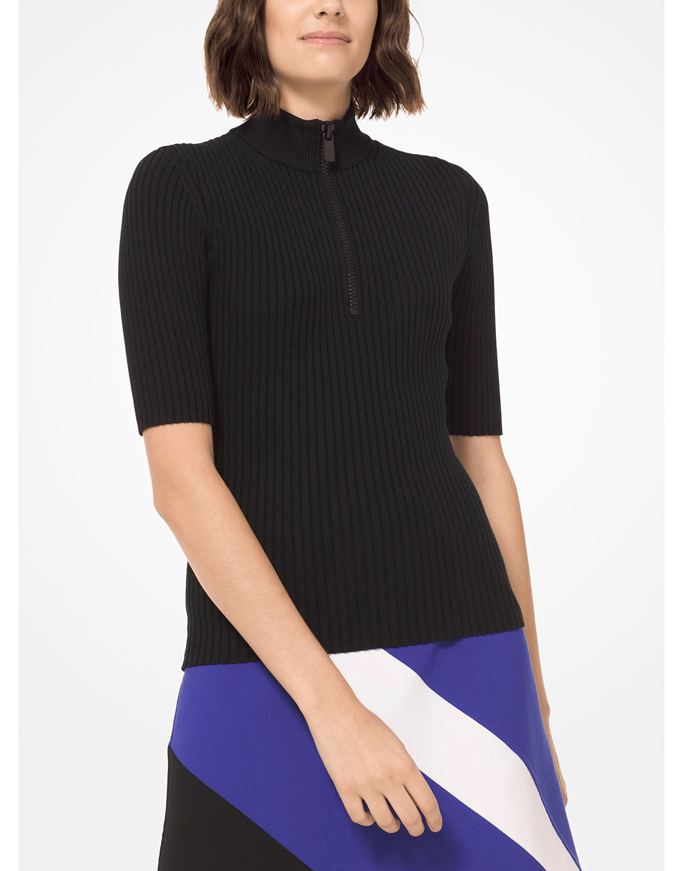 MICHAEL KORS-Zip Front Mock Neck Top-