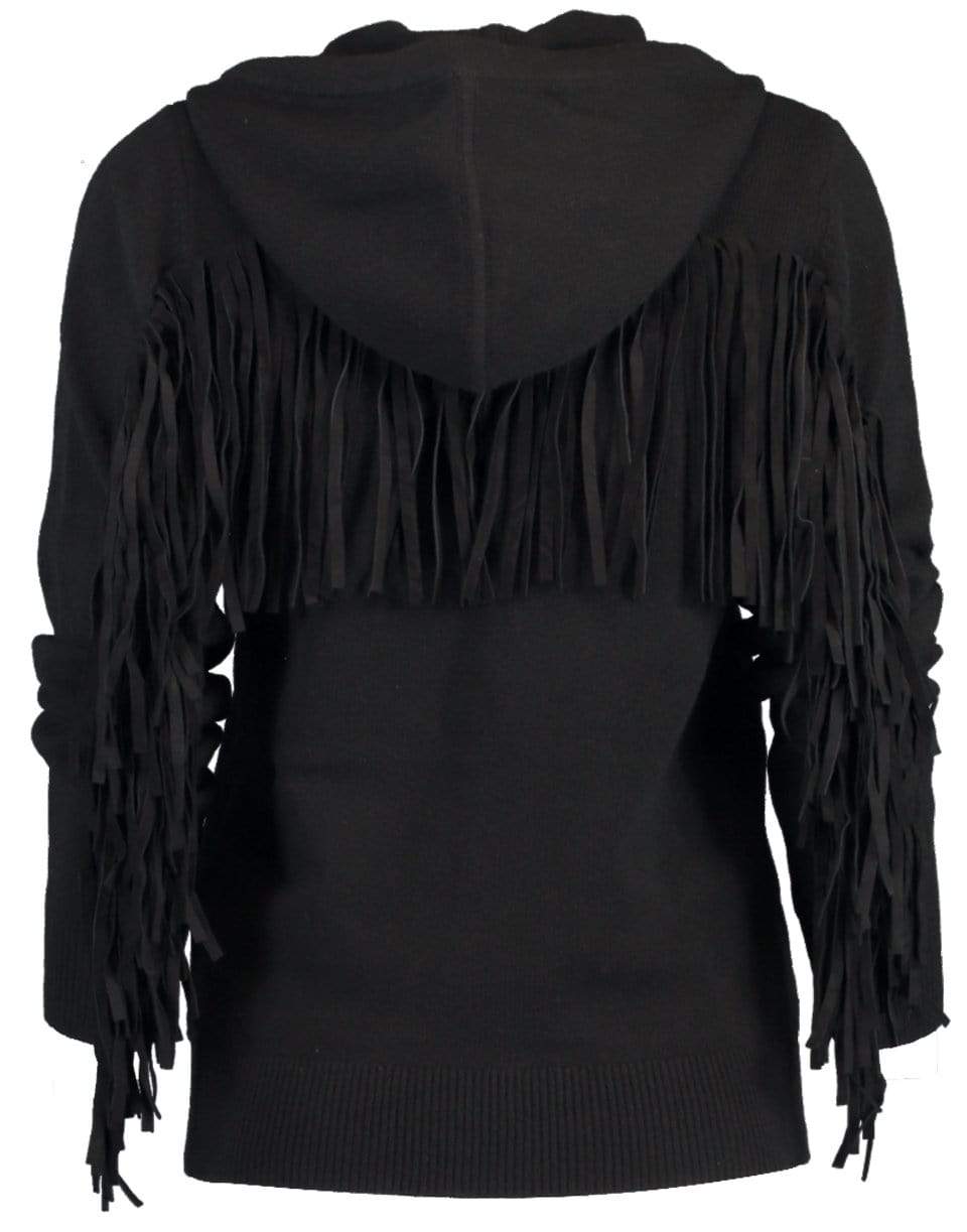 MICHAEL KORS-Black Cashmere and Suede Fringe Hoodie-
