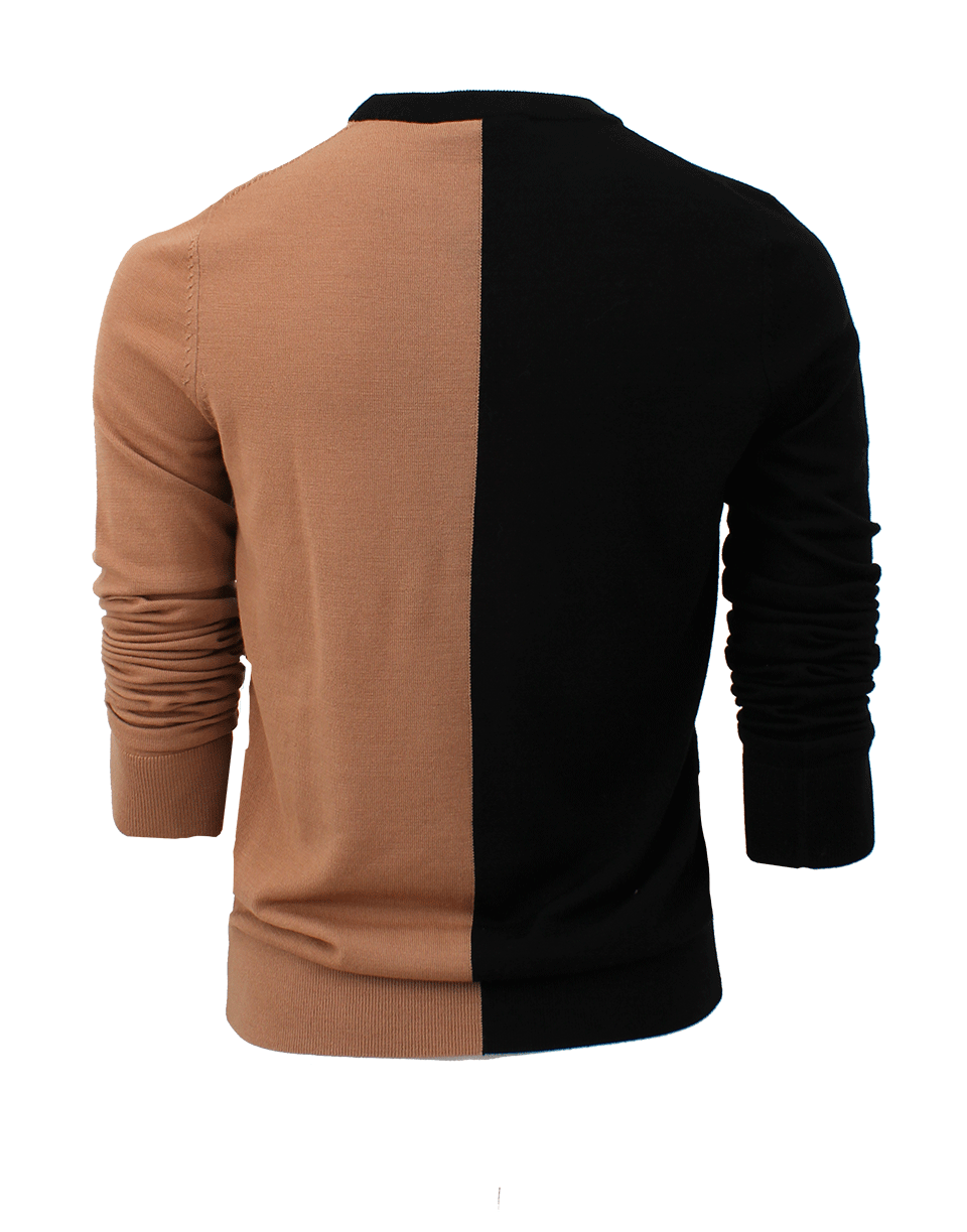 MICHAEL KORS-Long Sleeve Colorblock Crewneck-BLK/TAN