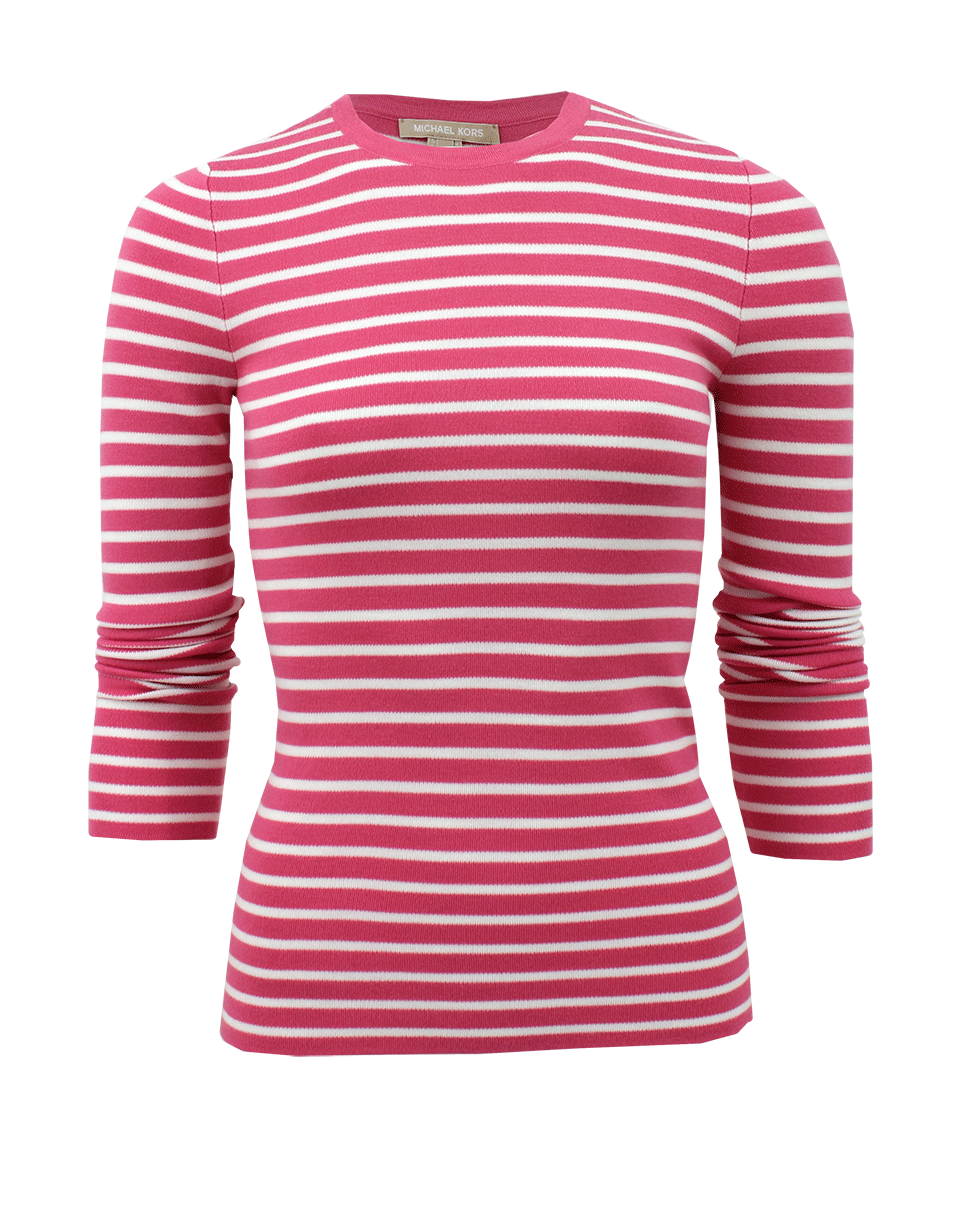 MICHAEL KORS-Long Sleeve Super Cashmere Striped Crew-