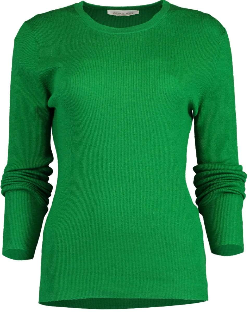 MICHAEL KORS-Kelly Green Long Sleeve Crewneck Knit-