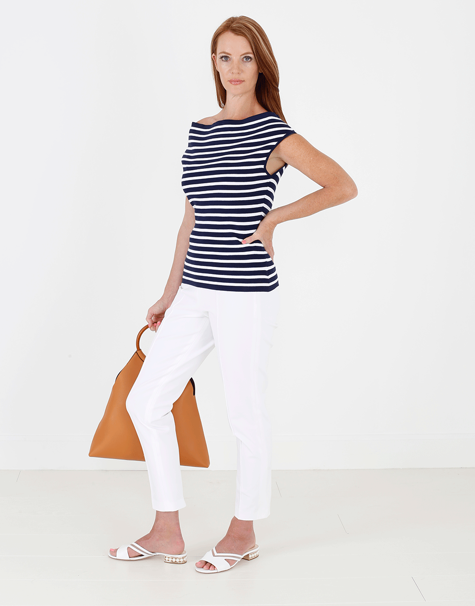 MICHAEL KORS-Striped Off The Shoulder Knit Top-