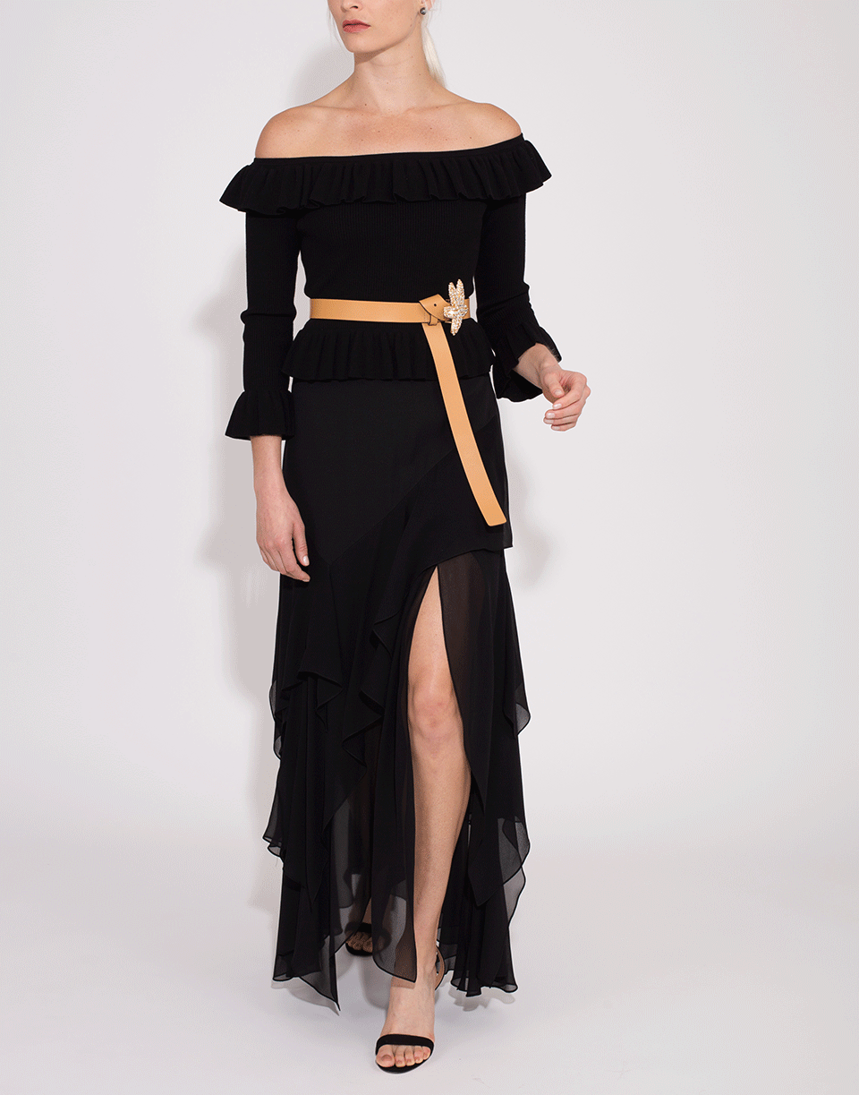 MICHAEL KORS-Viscose Ribbed Ruffle Off The Shoulder Top-