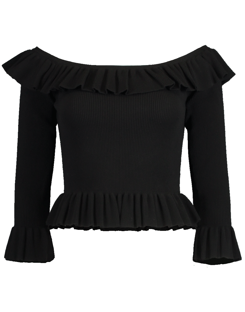 MICHAEL KORS-Viscose Ribbed Ruffle Off The Shoulder Top-