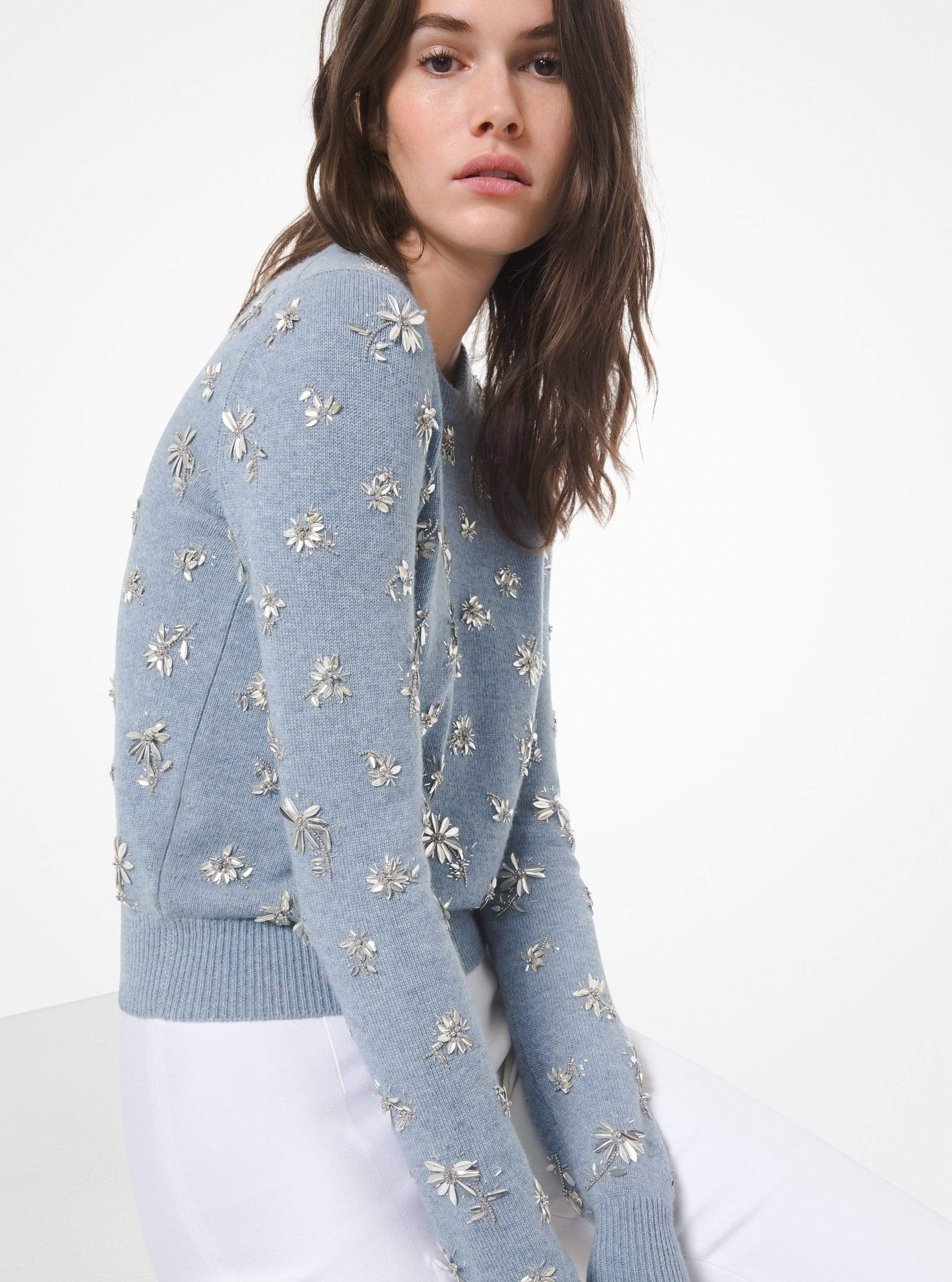 MICHAEL KORS-Cashmere Floral Embellished Pullover-