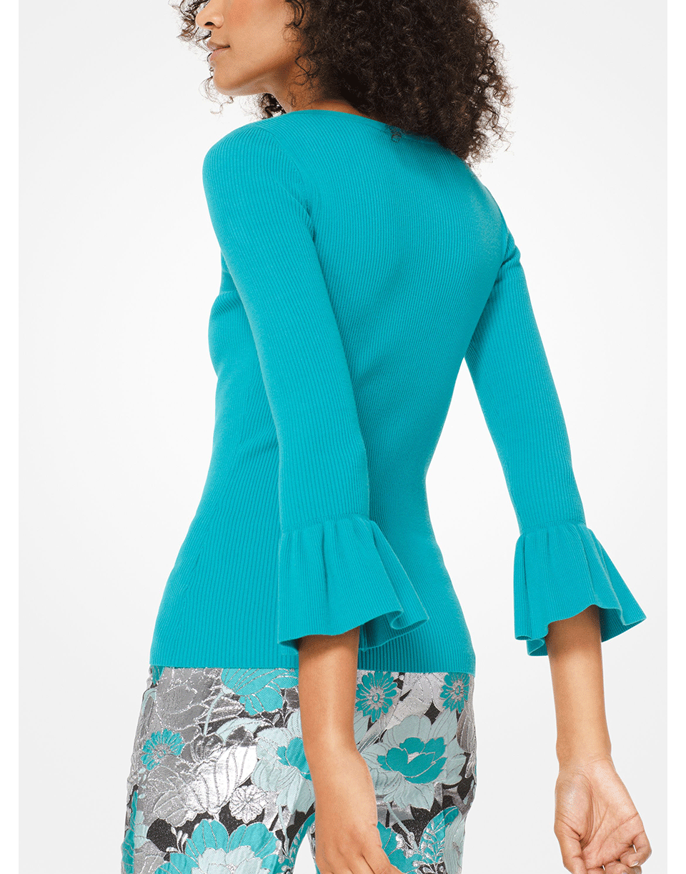 MICHAEL KORS-Ruffle Cuff Ribbed Top-