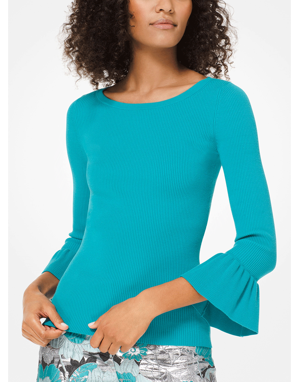 MICHAEL KORS-Ruffle Cuff Ribbed Top-