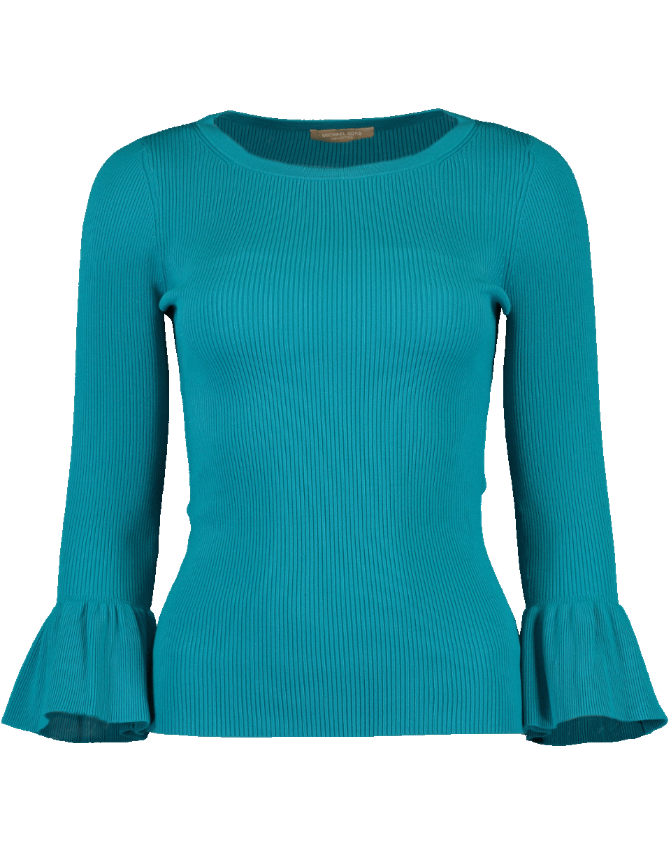 MICHAEL KORS-Ruffle Cuff Ribbed Top-