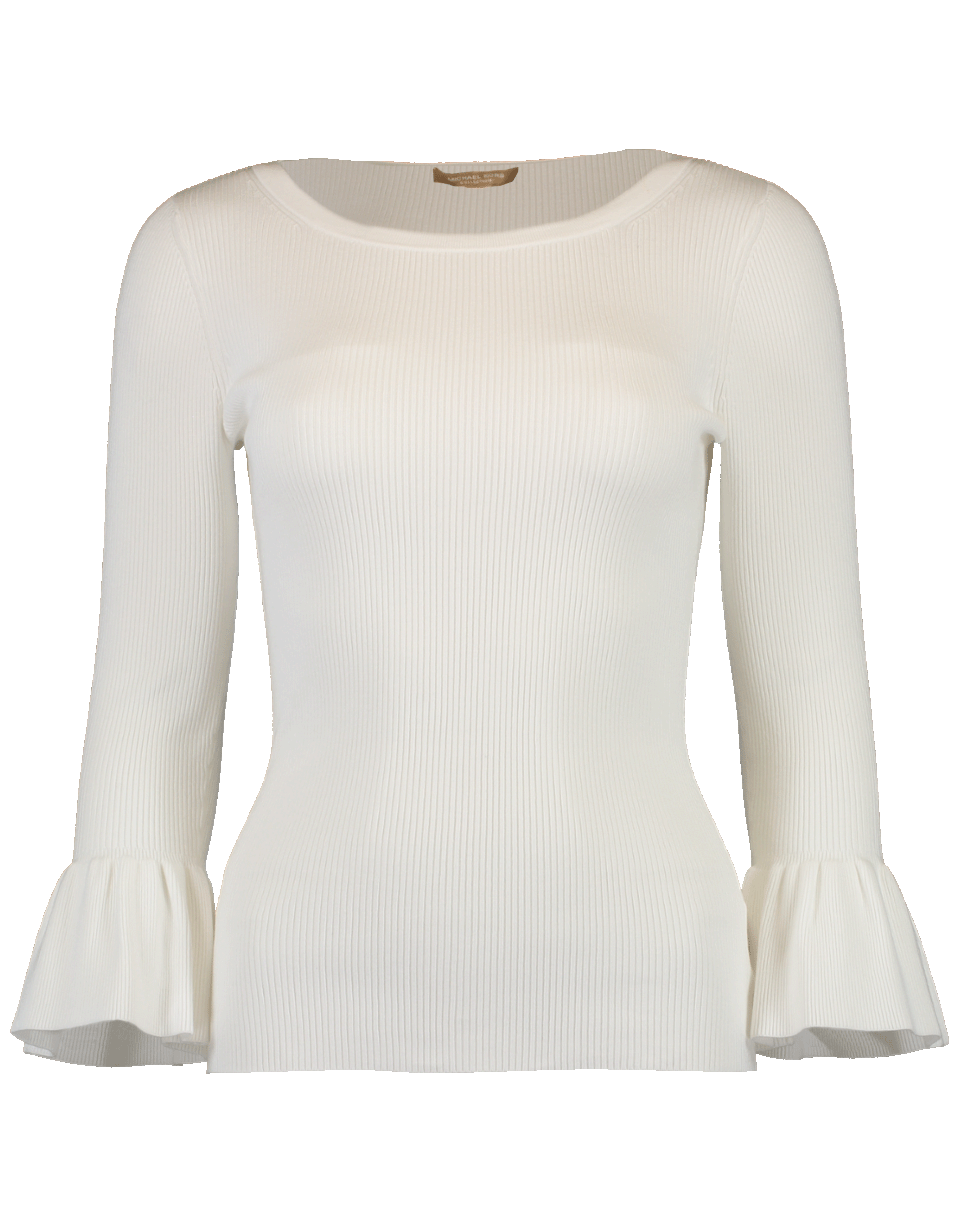 MICHAEL KORS-Ruffle Cuff Ribbed Top-