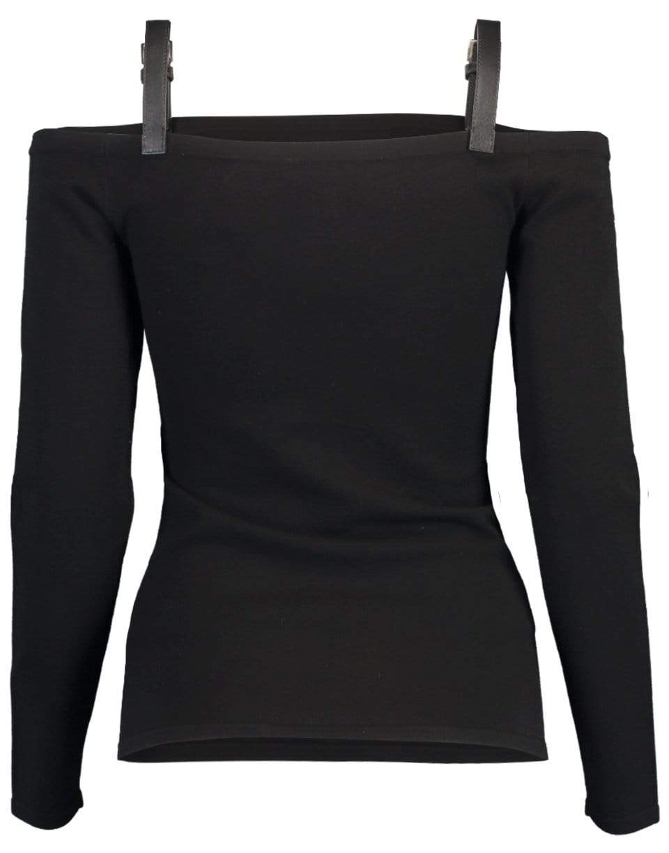 MICHAEL KORS-Black Leather Strap Off Shoulder Top-