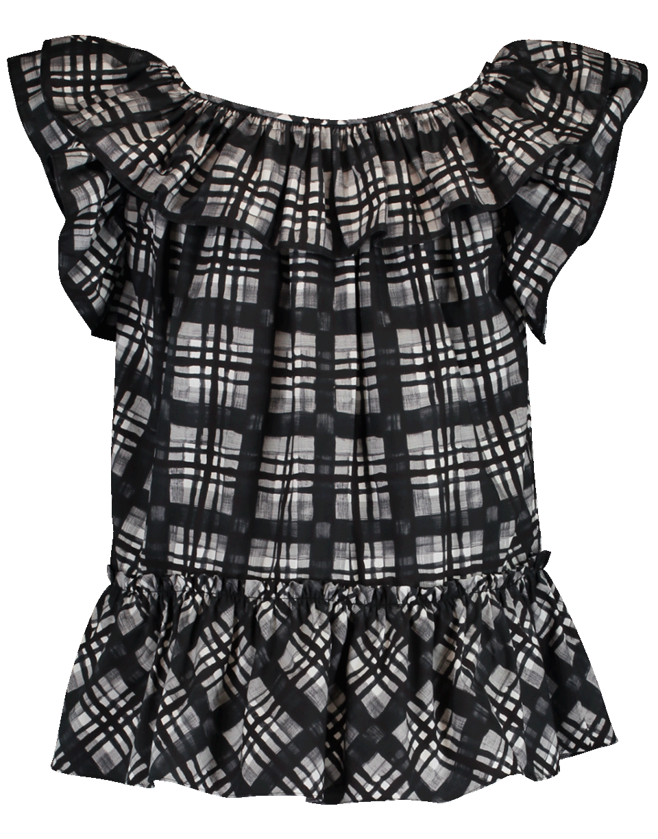 MICHAEL KORS-Madras Print Ruffle Shirt-