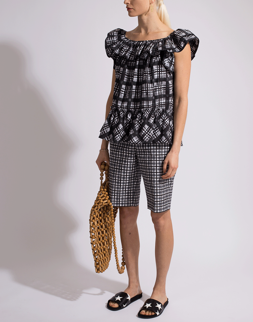 MICHAEL KORS-Madras Print Ruffle Shirt-
