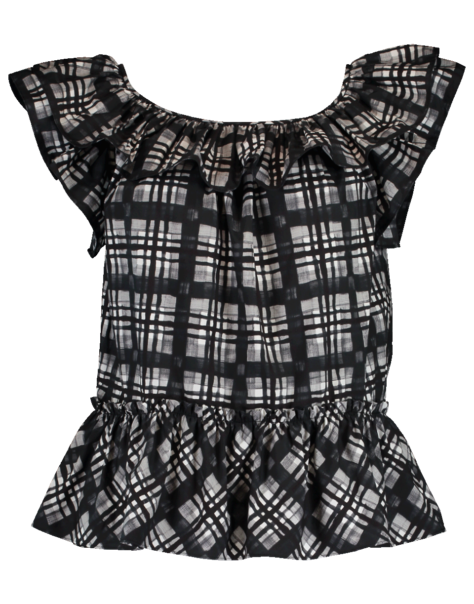 MICHAEL KORS-Madras Print Ruffle Shirt-