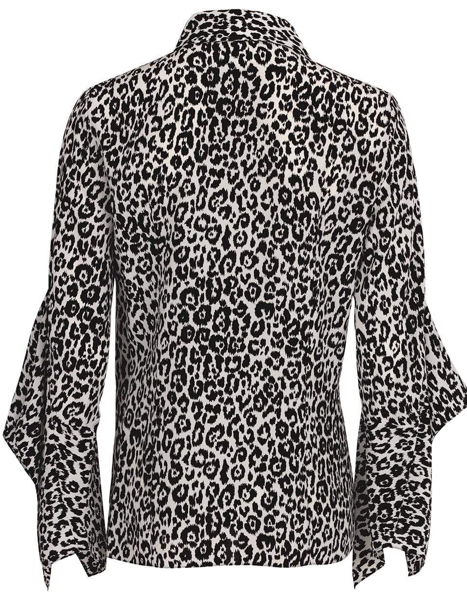 MICHAEL KORS-Leopard Silk Draped-Sleeve Blouse-BLK/IVRY