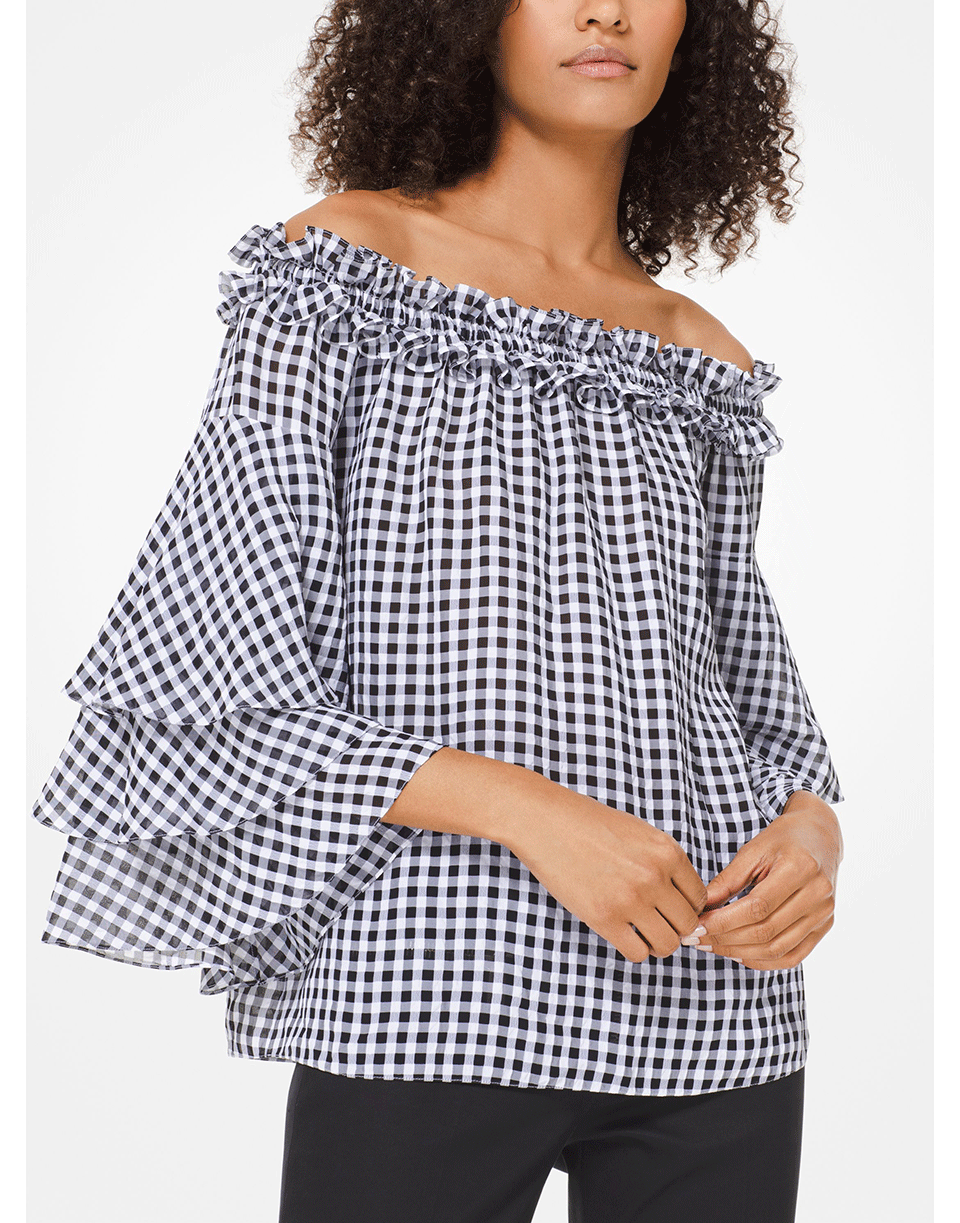 MICHAEL KORS-Off Shoulder Tiered Sleeve Top-