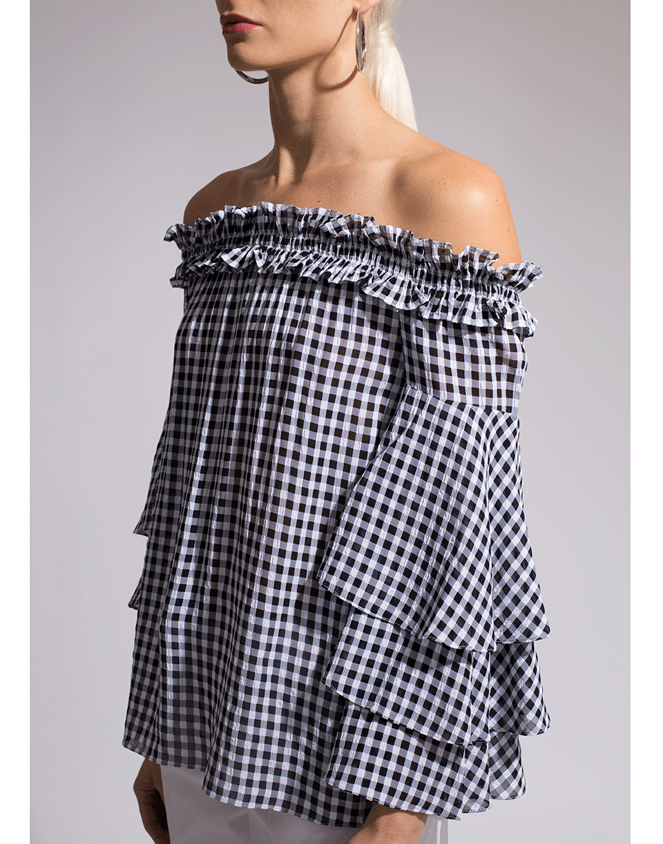 MICHAEL KORS-Off Shoulder Tiered Sleeve Top-