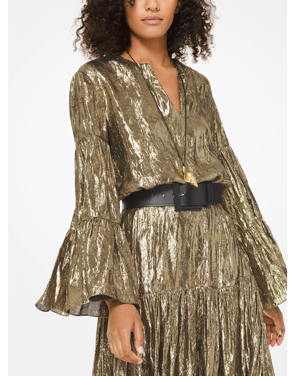 MICHAEL KORS-Crush Lamé Peasant Top-