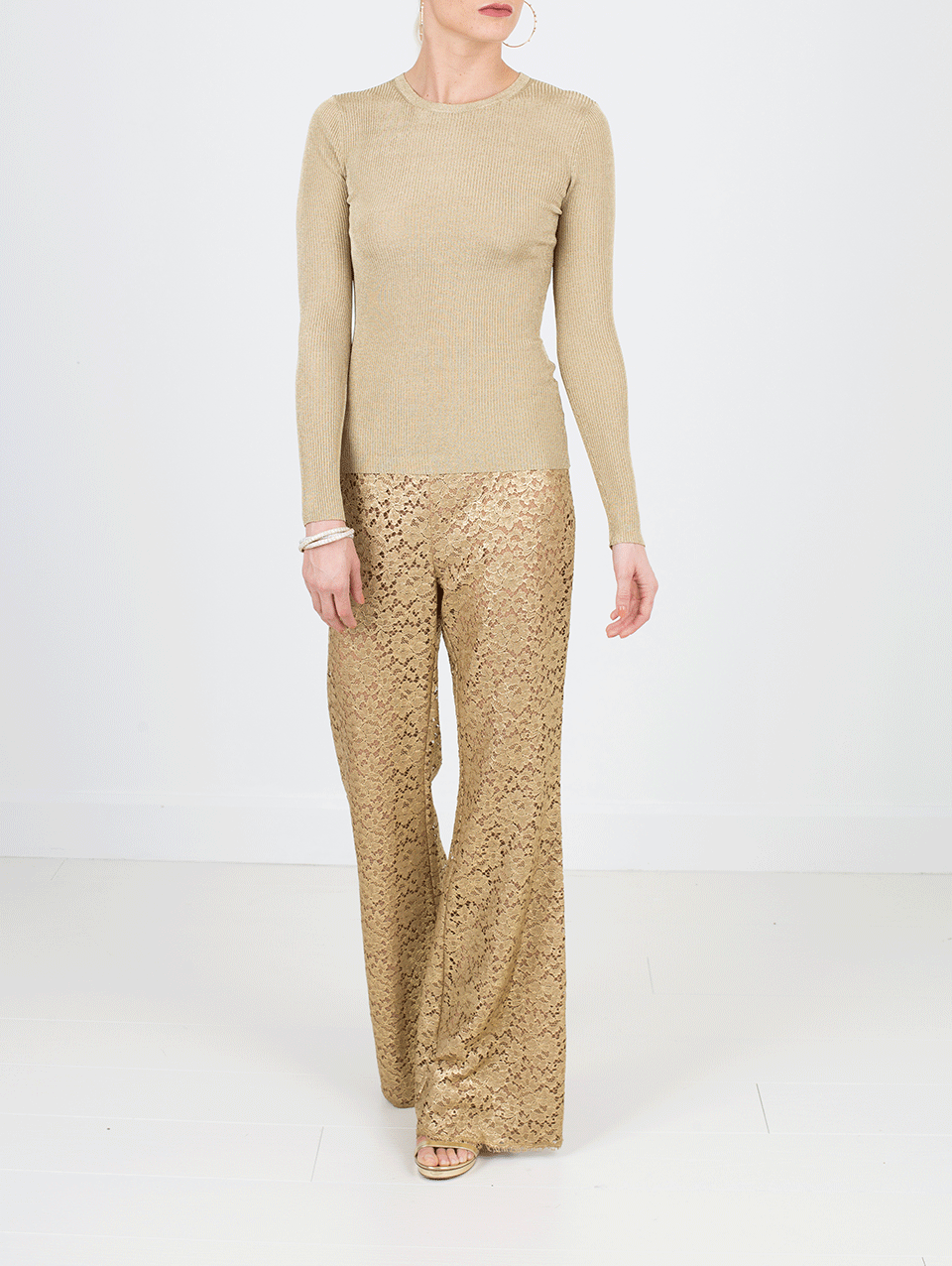 MICHAEL KORS-Tissue Metallic Sweater-GOLD