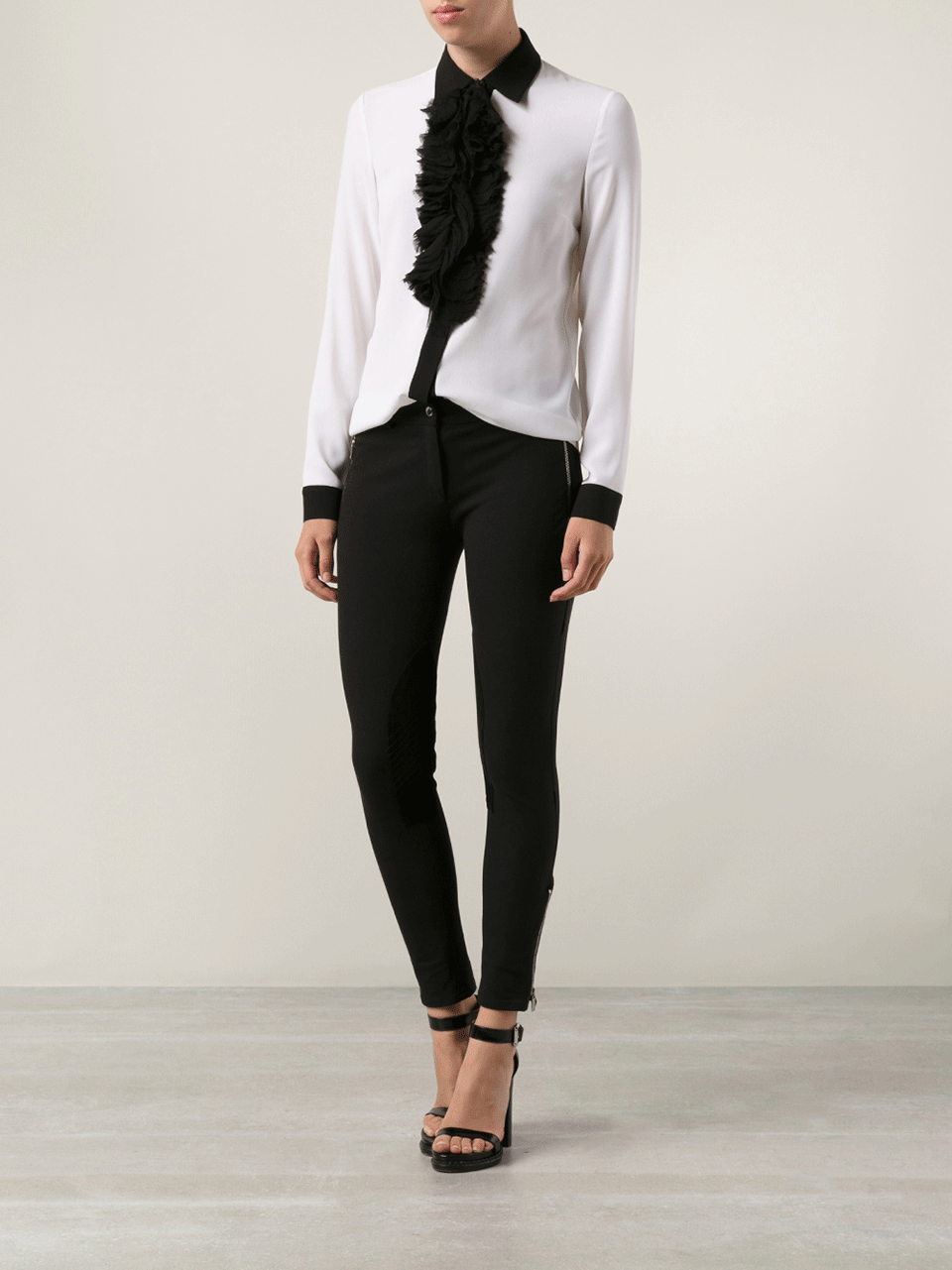MICHAEL KORS-Chiffon Ruffle Front Top-WHITE