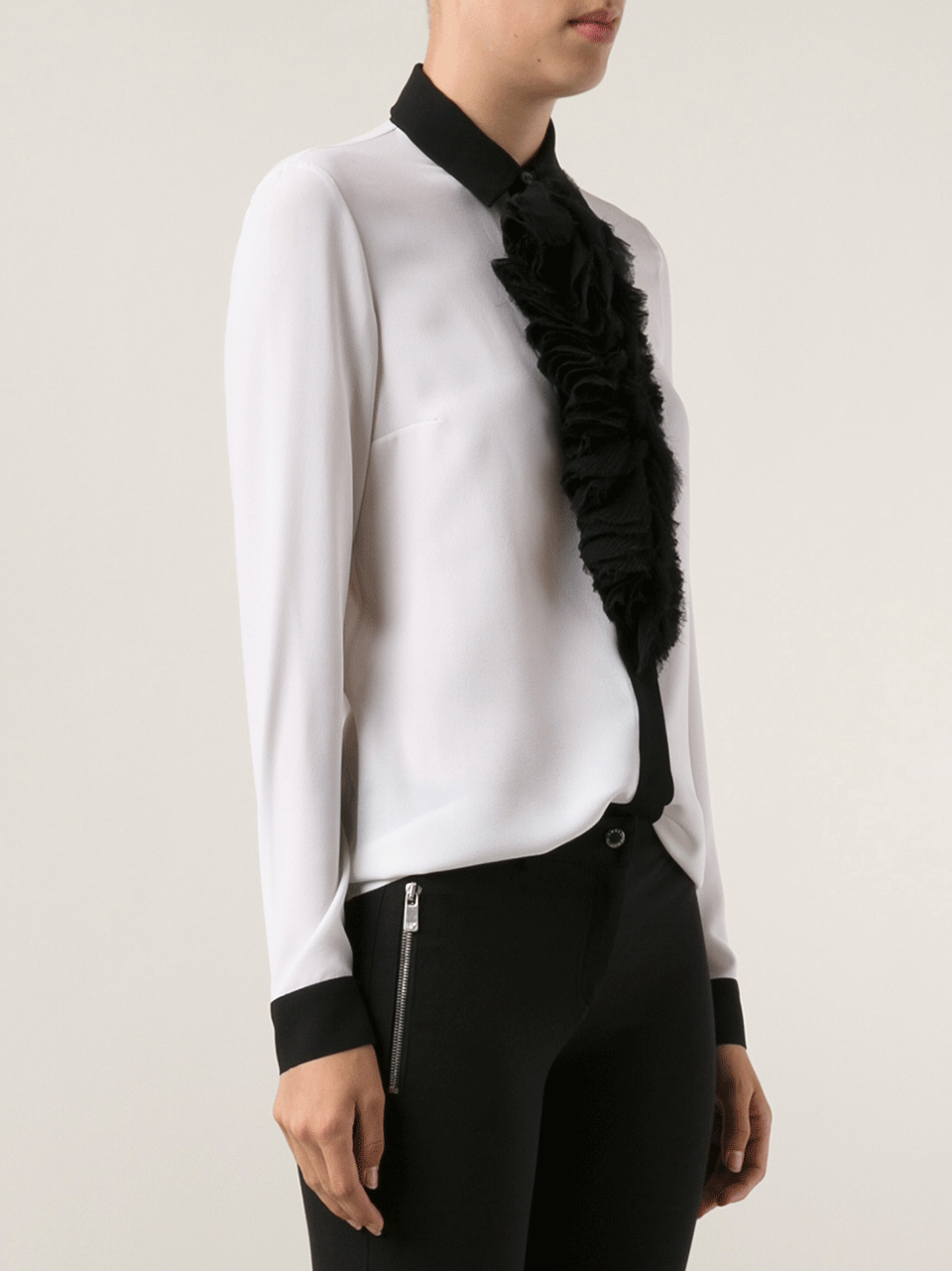 MICHAEL KORS-Chiffon Ruffle Front Top-WHITE