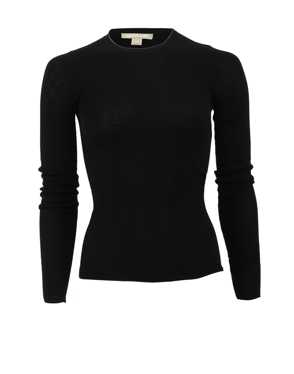 MICHAEL KORS-Long Sleeve Featherweight Merino Crew-BLACK