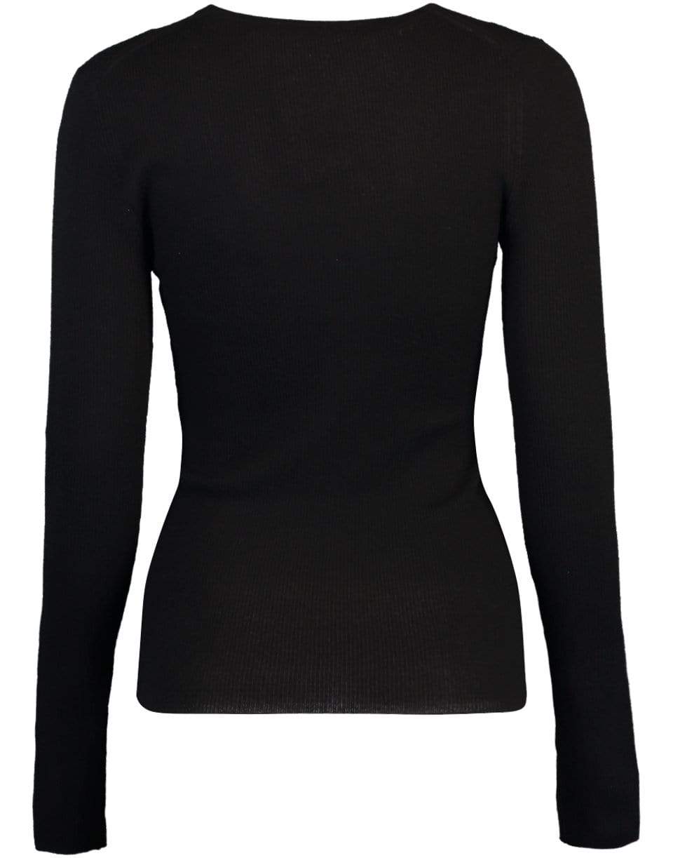 MICHAEL KORS-Tissue Cashmere Ribbed Crewneck-BLACK