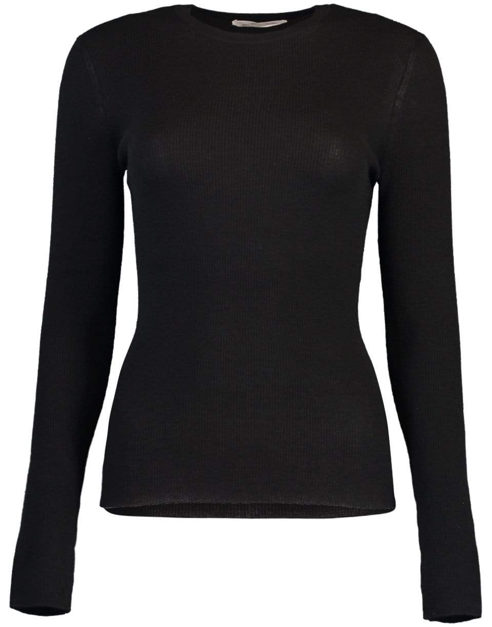 MICHAEL KORS-Tissue Cashmere Ribbed Crewneck-BLACK
