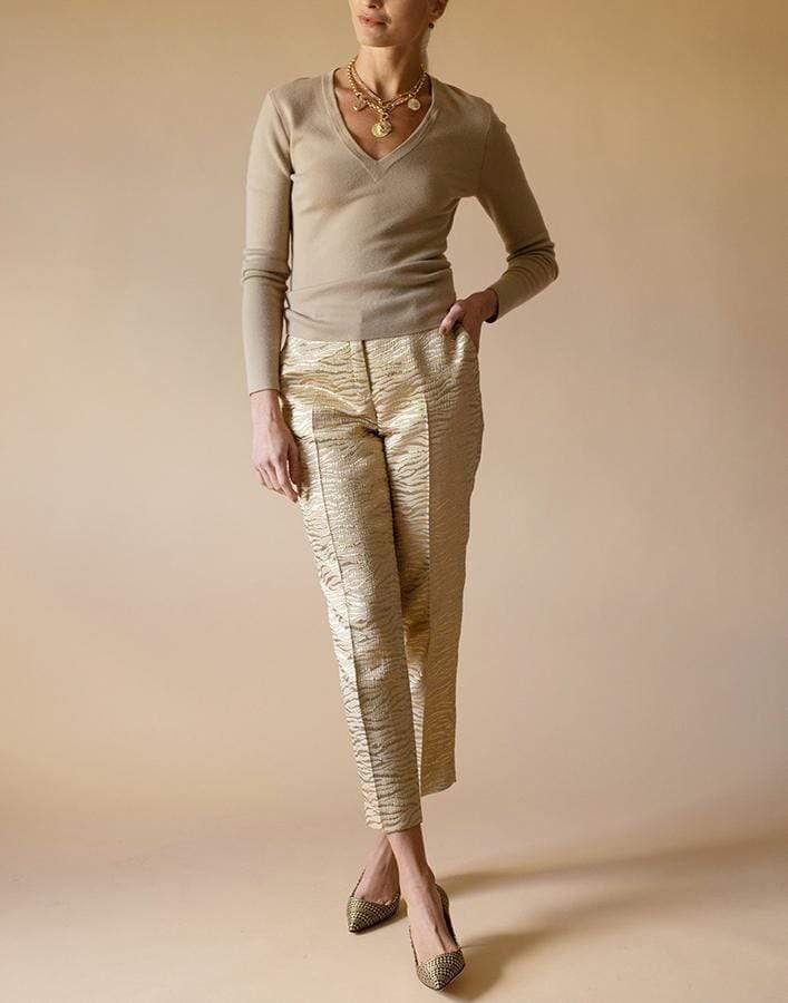 MICHAEL KORS-Super Cashmere Long Sleeve V-Neck Sweater-BROWN