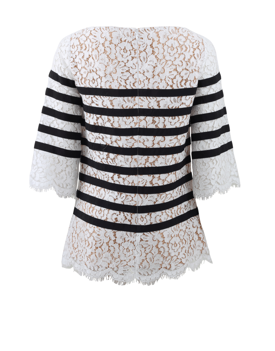 MICHAEL KORS-Lace Striped Blouse-WHITE