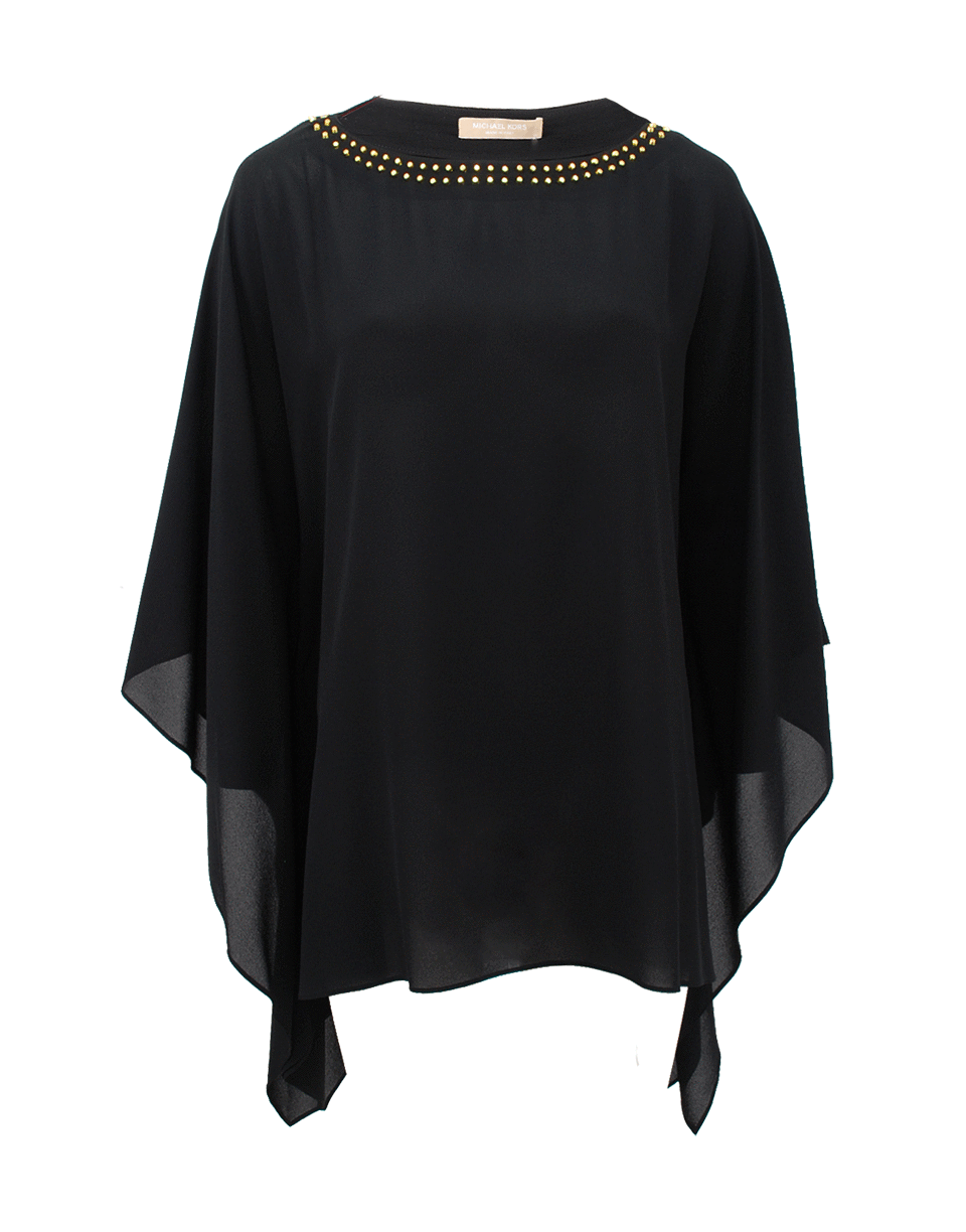 MICHAEL KORS-Studded Boatneck Tunic-BLACK