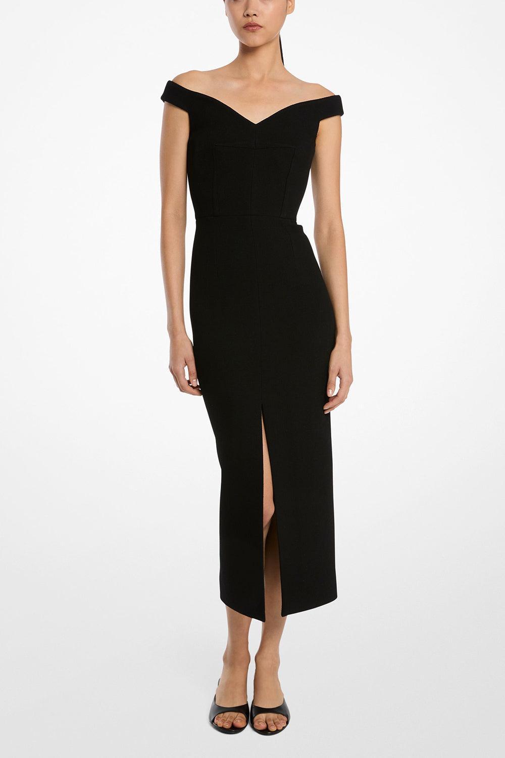 Off Shoulder Sheath Dress-BLACK-4-CLOTHINGDRESSCASUAL-MICHAEL KORS
