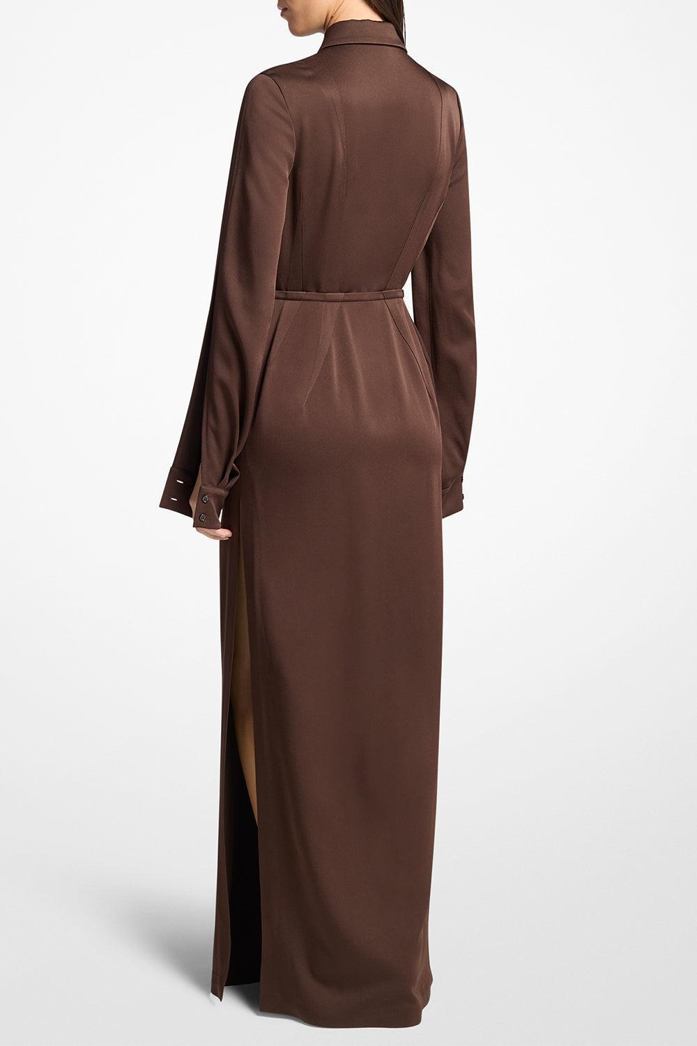 Slit Sleeve Shirt Dress-BROWN-2-CLOTHINGDRESSCASUAL-MICHAEL KORS COLLECTION