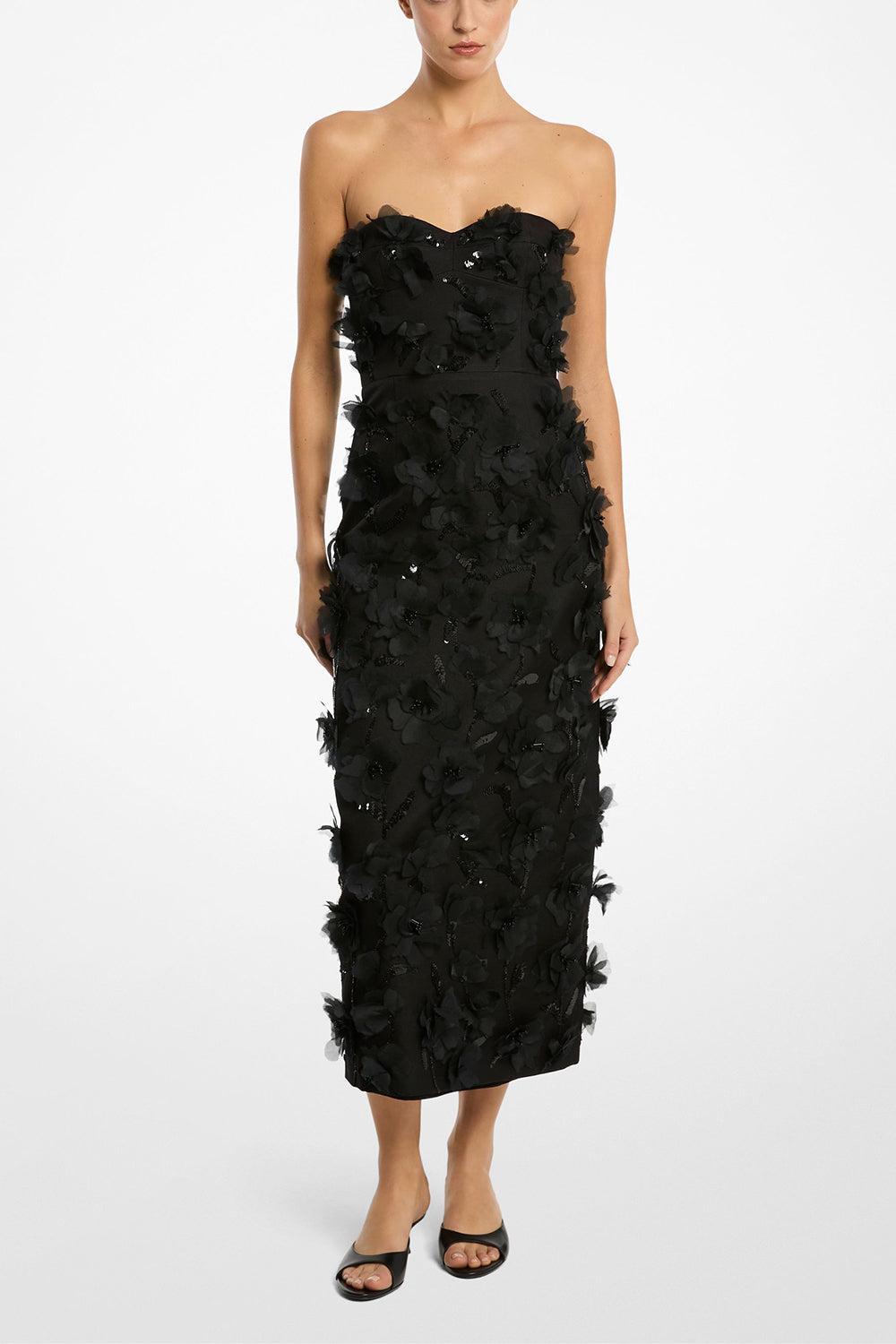 Floral Strapless Sheath Dress-BLACK-4-CLOTHINGDRESSCOCKTAIL-MICHAEL KORS COLLECTION