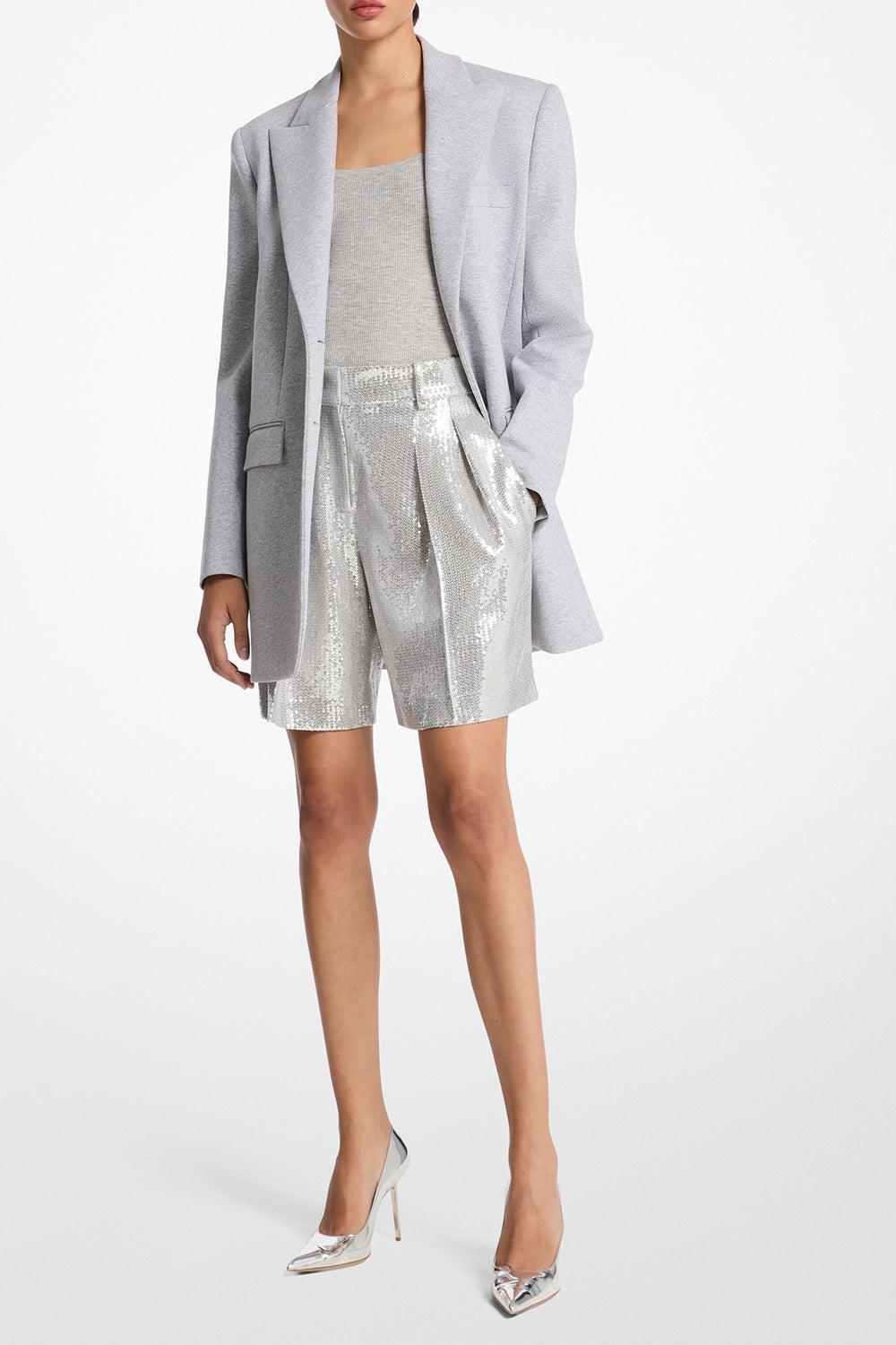 Sequin Pleated Shorts-PEARLSLV-2-CLOTHINGPANTSHORT-MICHAEL KORS